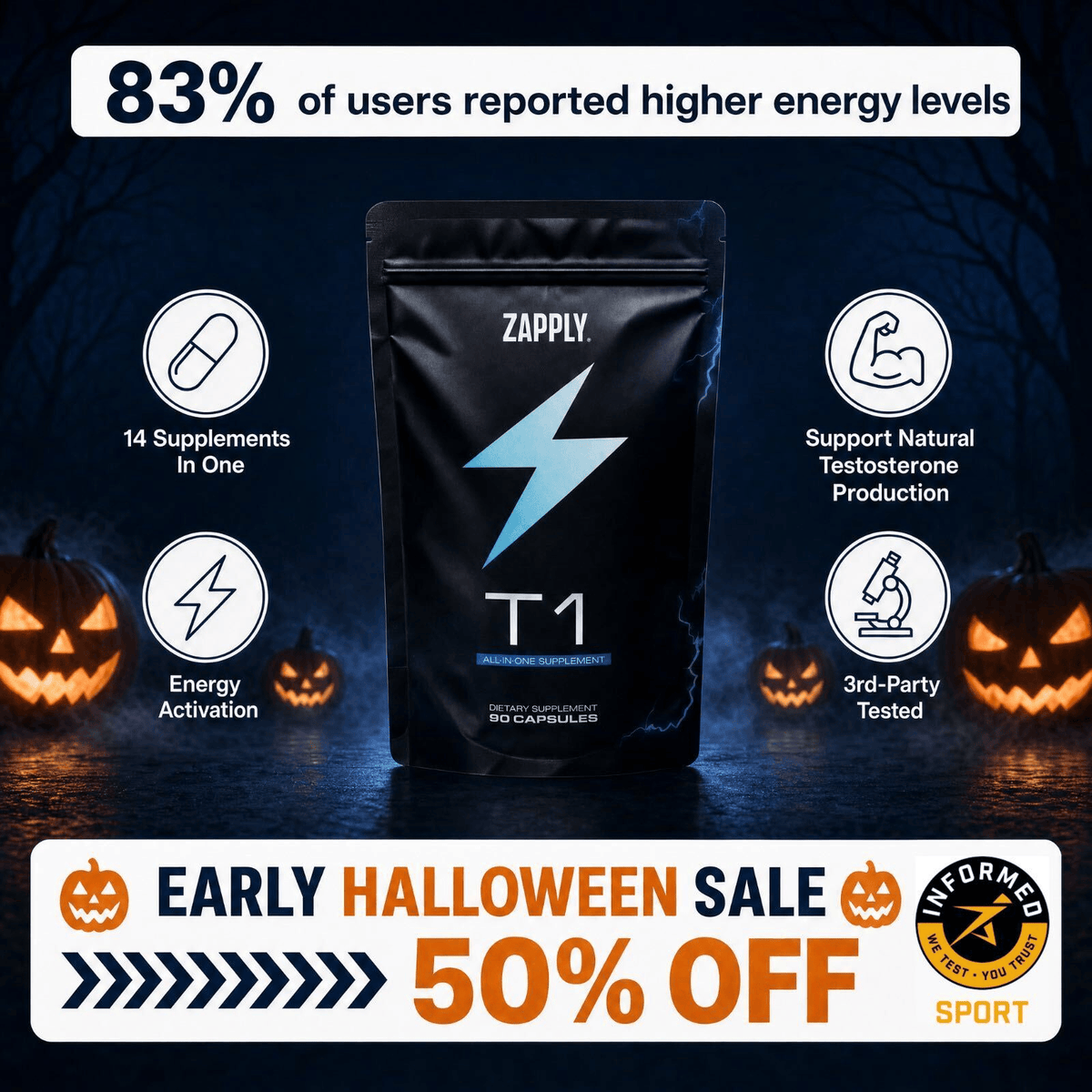 Zapply T1 | All-In-One Formula for Testosterone & Energy